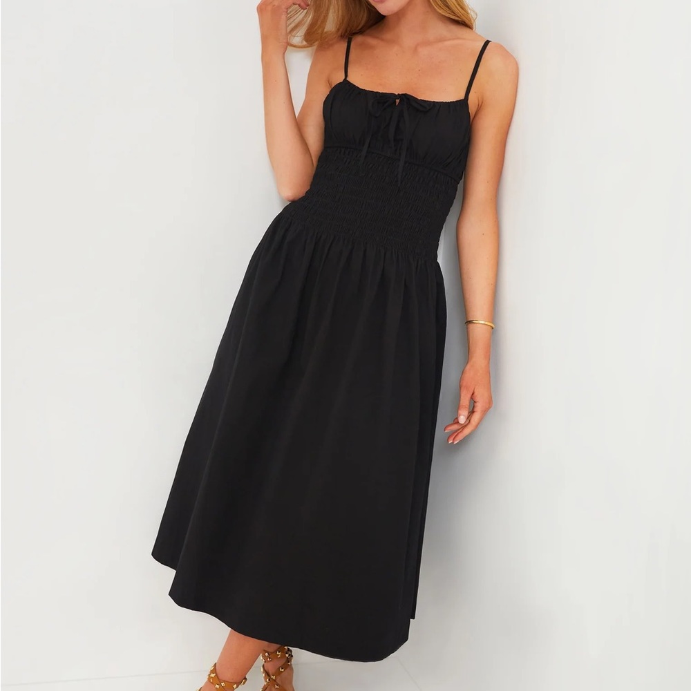 Black Smocked Tiered Midi Sundress